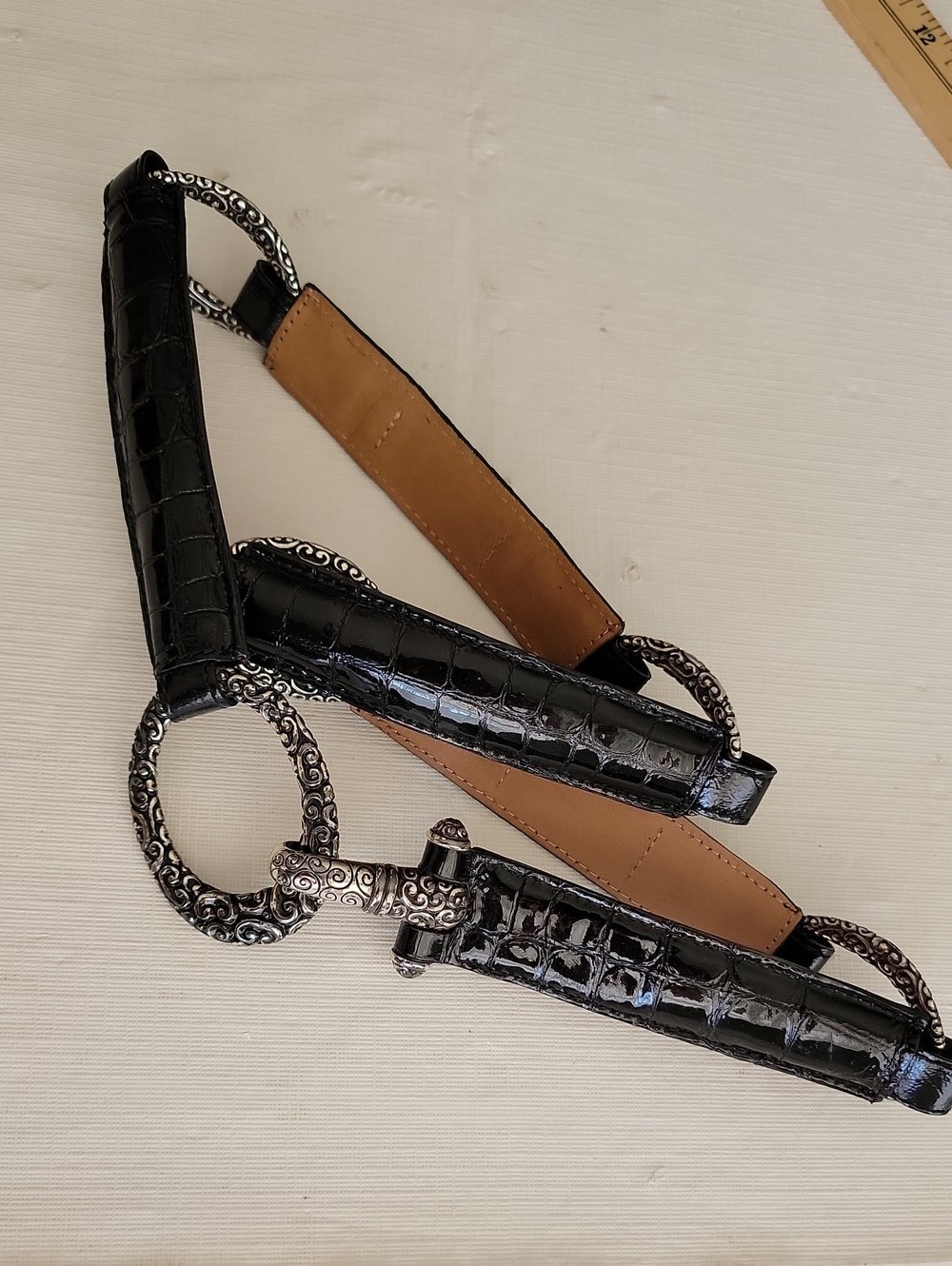 Brighton Black Croc Belt 36